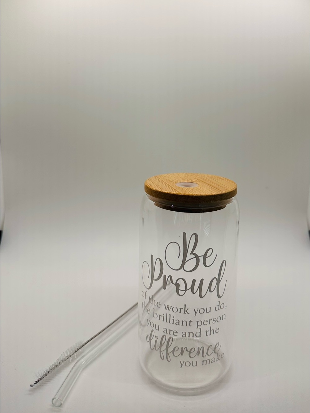 Glass Water Bottle with Bamboo Lid and Inspirational